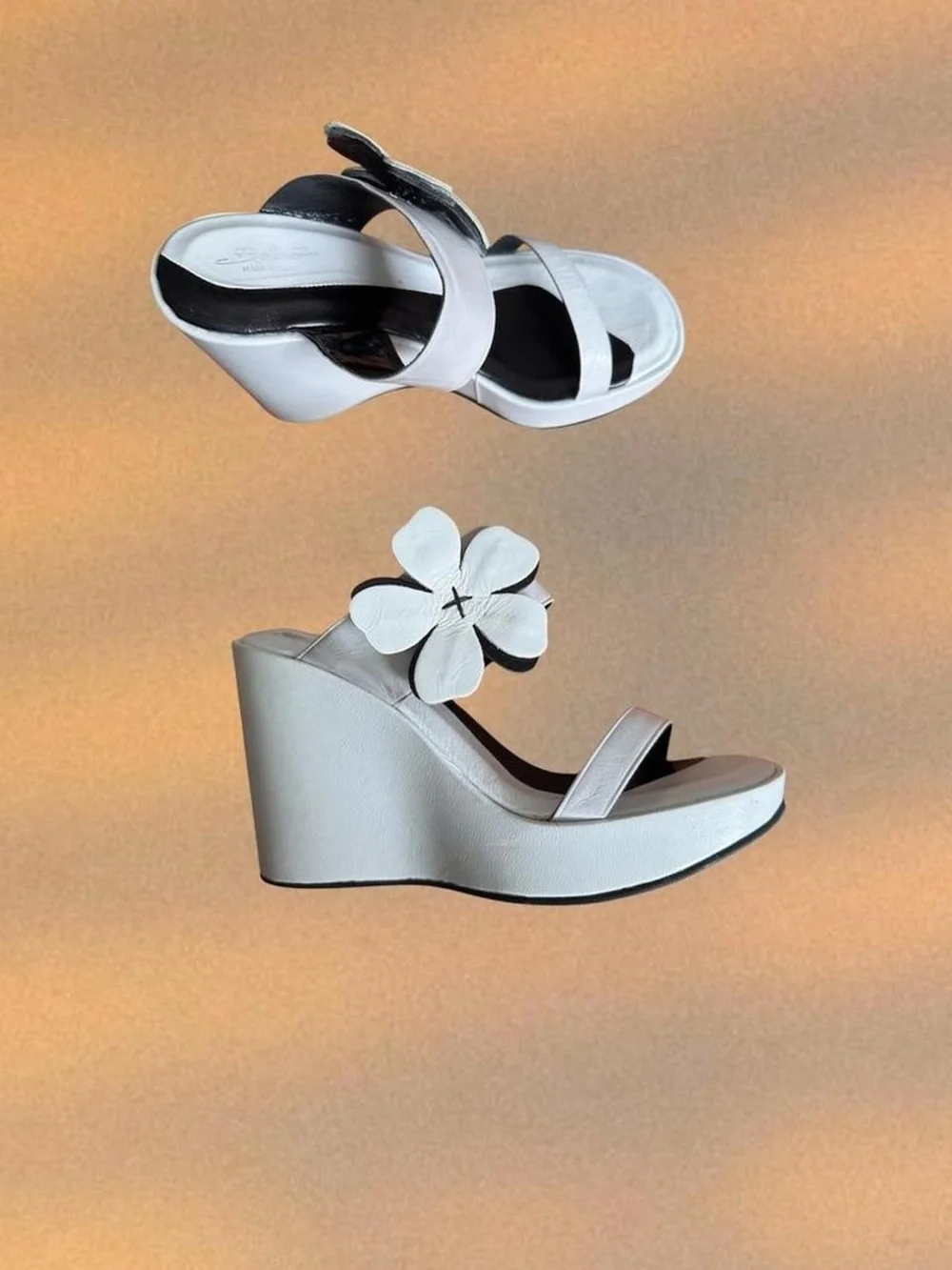 White Floral Detail Wedge Sandals - Women